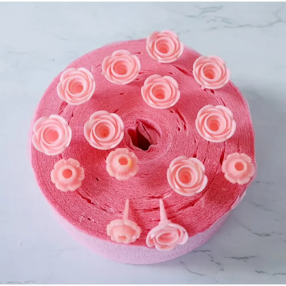VTG Set of 14 Floral Rose Cake Toppers Candle Holders Retro MCM Birthday Decor